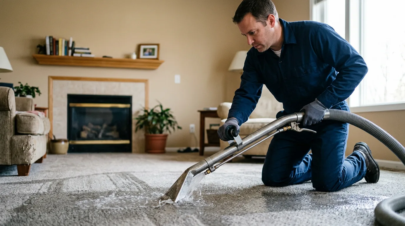 Water damage restoration technician working near Galion, OH